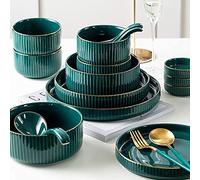 GIQKDZNUO Ensembles de Table en céramique 60 pièces Ensemble de Vaisselle de Luxe Vert émeraude Clair Ensembles d'assiettes en Porcelaine et de Bols à céréales pour Une Cuisine créative