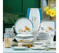 GIQKDZNUO Service de Table de Luxe européen 62 pièces en Porcelaine Anglaise, Assiettes et Bols, pour 10 à 12 Personnes.