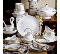GIQKDZNUO Service de Table, Vaisselle de Luxe, Service de Table Complet, Porcelaine de Style Palais européen, Assiettes et Bols en céramique, Compatible Micro-Ondes, Mariage idéal