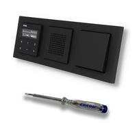 Gira 021309 Radio Internet IP encastrée + kit complet Bluetooth + haut-parleur + interrupteur marche/arrêt - E2 noir mat dans un cadre triple Gira 021309 avec testeur de phase EBROM pour le montage