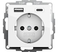 Gira 245903 Prise Schuko USB Shutter Protection tactile 2 prises type A (max.2,4 A) Type C (max.3A) Système 55 Blanc pur brillant Prise de contact de protection UP Prise murale pour smartphone