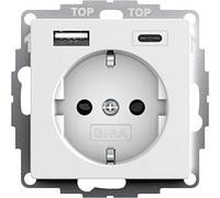 Gira 245927 Prise Schuko avec protection de contact 2 prises type A (max.2,4 A) type C (max.3 A) System 55 Blanc pur mat UP Prise de contact de protection encastrée pour smartphone et tablette 32 mm