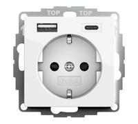 Gira 245903 Prise Schuko USB Shutter Protection tactile 2 prises type A (max.2,4 A) Type C (max.3A) Système 55 Blanc pur brillant Prise de contact de protection UP Prise murale pour smartphone