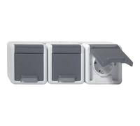 Gira Prise Schuko Triple Avec Capot À Charnière IP44 Gris - 478930