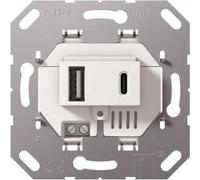 Gira USB Power Supply 2-Port Type A/C Wall Socket White - 234900
