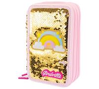 Girabrilla Trousse Kawaii 3 Compartiments, Couleur Or et Rose, 19118
