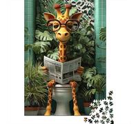 Girafe Assise sur Les Toilettes Puzzles en Bois 1000 Pièces pour Adultes Cadeaux d'anniversaire pour Jeux ÉduChatifs Jeu De Défi Familial Décoration Intérieure Tueur Ennuyeux 1000pcs (75x50cm)