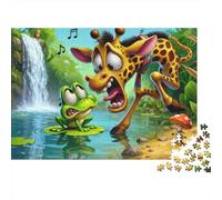 Girafe Cartoon Chante Casse-tête 1000 Pièces en Carton Recyclé, Puzzle Complexe défi Entre Amis pour Un Tableau À Encadrer, Superbe Idée Cadeau 38x26cm/1000pcs