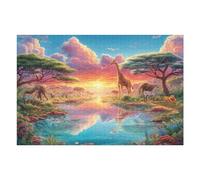 Girafe Coucher de Soleil Savane 1000 Pieces Casse-tête Collectionneur en Carton sans Déformation Très Difficile Motif Complexe Décoration Murale Cadeau Noël Premium 1000 PCS