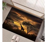 Girafe Coucher du Soleil Tapis De Porte Intérieur Antidérapant avec Envers en Caoutchouc Antidérapant Facile À Nettoyer pour Entrée,Jaune Lavable en Machine Animaux des Prairies 50 X 80 Cm