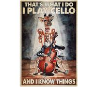 Girafe Drôle Je Joue Du Violoncelle Et Je Sais Des Choses Plaque Étain Signe Rétro Affiche Poster Plaque Drôle Métallique Panneau Pour Café Bar Pub Club M