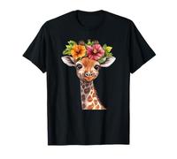 Girafe florale mignonne avec couronne de fleurs T-Shirt