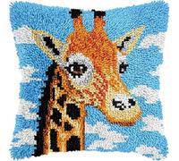 Girafe - Kit de coussin à crochet pour adultes - Housse de coussin pré-imprimée - Fil à crochet - Décoration d'intérieur - 43,2 x 43,2 cm (b297)