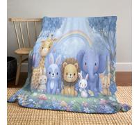 Girafe Lapin Lion Couverture en Flanelle, Animaux De La Jungle De Dessin Animé Plaid Couverture Flanelle Douillette, Jeté De Canapé Convient Enfants Rester Chaud en Hiver (220x240cm, Multicolore)