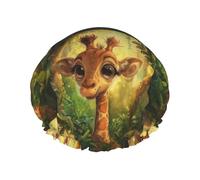 Girafe mignonne sous un bonnet de douche ensoleillé, double couche, réutilisable, imperméable, confortable et élégant