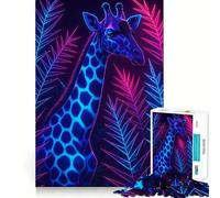 Girafe néon dans Un décor Tropical Puzzle 1000 pièces pour Adolescents Jeu Intelligent Passe-Temps à la Maison Découpe précise Cadeau de fête (50x75cm)