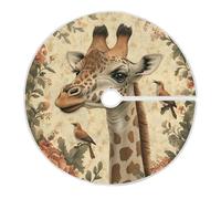Girafe, oiseaux, fleurs, illustration botanique, jupe d'arbre de style vintage pour arbres minces, décoration ronde, toile de jute, grande pour extérieur rustique, maison, 1,2 m