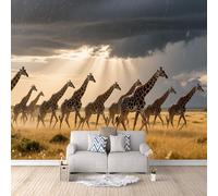 Girafe Papier Peint Panoramique Animaux Des Prairies De La Couche Nuageuse Naturelle Papier Peint 3d intissé Mural pour Salon Chambre Moderne Décoration Murale Pour Chambre d'enfants Murale 200×140cm