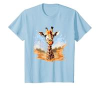 Girafe Portrait Splash Animal Art Wildlife Safari Motif T-Shirt, Enfant, Bleu Céleste, 3 Ans