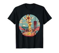 Girafe Ramen Mount Fuji Pagode Tower Sakura Fleurs Illustration T-Shirt