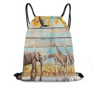 Girafe Sauvage Éléphant Sac De Gym Cordon Sac De Natation Randonnée Drawstring Bags pour Fête PE Cosmétiques 36X42Cm