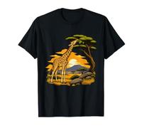 Girafe se Penchant vers de Larges Feuilles d'acacia au Lever du Soleil T-Shirt