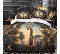 Girafe sous l'arche Parure de Lit 3D Imprimée Microfibre Hypoallergique Confortable Scène de forêt magique Housse de Couette Fermeture Éclair Ultra Douce Respirante for Adulte Single（135x200cm）
