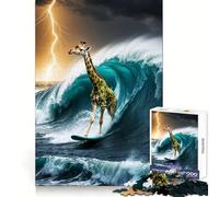 Girafe surfeuse dans Une tempête Puzzle de 1000 pièces pour Adolescents Jeu de réflexion et d'évasion apaisant Cadeau attentionné 50x75cm