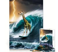 Girafe surfeuse dans Une tempête Puzzle de 1000 pièces pour Adolescents Jeu de réflexion et d'évasion apaisant Cadeau attentionné 38x52cm