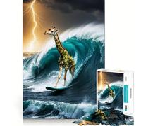 Girafe surfeuse dans Une tempête Puzzle de 1000 pièces pour Adolescents Jeu de réflexion et d'évasion apaisant Cadeau attentionné 38x52cm