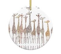 Girafes mignonnes de dessins animés drôles impression créative en céramique arbre de Noël décorations à suspendre avec cordes dorées pour décoration de maison vacances