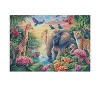 Giraffe Éléphant Champ de Fleurs Faune Sauvage Sauvage Puzzle 300 Pièces pour Adultes Agréable Amusant Et Relaxant Parfait pour Hobby Et Activités Calmes 300 PCS（40x28cm）