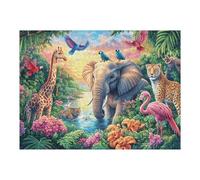 Giraffe Éléphant Champ de Fleurs Faune Sauvage Sauvage Puzzle 500 Pièces pour Adultes Agréable Amusant Et Créatif Parfait pour Loisirs Et Moments Libres 500 PCS（52×38cm）
