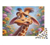 Giraffe in Flowers 1000 Piece Puzzle for Adults: Goofy Giraffe with Flowers Fun and Challenging Family Game & Great Gift Idea 52x38cm/1000pcs