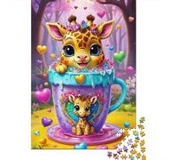 Giraffe Mignonne en Coupe Puzzle 1000 Pièces Adultes intéressant Puzzles 1000 Pièce Défi Jouet Cadeau 52x38cm/1000pcs