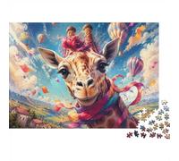 Giraffe Montgolfière Écharpe Puzzle 1000 Pièces Mini pour Adultes Idée | 70x50cm Carton Amateurs De Puzzles Détente Puzzle Fait Main Cadeau Anniversaire Décoration Maison