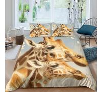 Giraffe Mother Linge de Lit 3D Effet Microfibre 3 Pièces Hypoallergique Nature Art Style Parure de Lit avec Taie d'oreiller Super Douce for Chambre Enfants Super King（260x220cm）