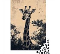 Giraffe Portrait in Sepia Tones De Noël Puzzle en Bois, 1000 pièces