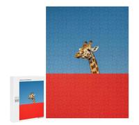 Giraffe Portrait with Red and Blue, Puzzle pour Adultes, 500 PCS, Édition Illustrée, comme Idée Cadeau pour Les Adultes Aimant Les Puzzles