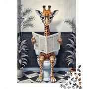Giraffe Reading Newspaper 1000Pc Jigsaw Puzzle for Adults Rainbow Horse Reflection Impossible Hard Difficult & Educational Decompression 70x50cm 1000pcs