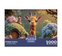 Giraffe Surrounded by Flowers 1000 Piece Papier Premium Puzzle Whimsical Giraffe Stimulant Jigsaw Déco Maison pour Adultes 38x26cm/1000pcs