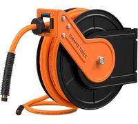 Giraffe Tools Enrouleur Tuyau Air Comprimé 15m+1m, Mural Enrouleur de Tuyau d'Air Comprimé avec tuyau air hybride 3/8", 20Bar/300PSI, Rétractation Automatique, Raccord en Laiton 1/4"