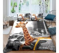 Giraffe Urban scène Linge de Lit 3 pièces Hypoallergique Imprimé en 3D Léger Surreal City Art Ensemble De Literie avec Fermeture Éclair Confortable for Décoration de Chambre Double（200x200cm）