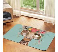 Giraffe with Floral Printed,Waterproof Pet Feeding Mat,PU Leather Placemats for Cat Dog Water Bowl,Food Mats,30x45cm