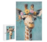 Giraffe with Flower Crown Art Print Puzzle 1000 Pièces Educa Jouet en Bois Cadeau Unique Décoration Intérieure Jeu Éducatif Challenge Toy Adultes Et Enfants À Partir De 14 Ans 1000 PCS