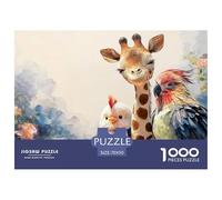 Giraffe with Friend 1000 Pièces Carton Premium Coffret De Puzzles Dreamlike Giraffe Chicken and Parrot Stimulant Et Éducatif Jeu Créatif Puzzles pour Adultes Et Enfants 70x50cm/1000pcs