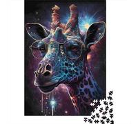 Giraffe with Glasses Adult Jigsaw for Wall Decor Cosmic Deer Head Portrait Art Educational Game Decompression 1000Pc 38x26cm 1000pcs