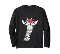 Giraffe with Red Roses for Zoo Animal Lovers Manche Longue