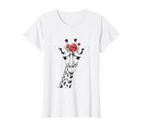 Giraffe with Red Roses for Zoo Animal Lovers T-Shirt