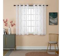 GIRASOLE HOME® 1 paire de rideaux filtrants en voile géométrique or blanc pour intérieur avec œillets 2 panneaux (Géométrie or, 140 x 145 cm)
